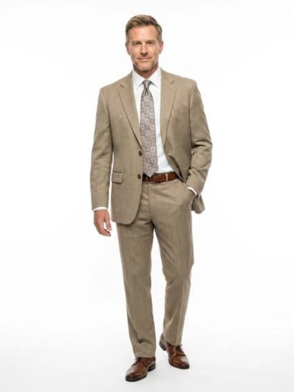 Vizoni Uomo Man's striped tan 100% Vergin Wool  Blazer Made in Canada sz 40/102